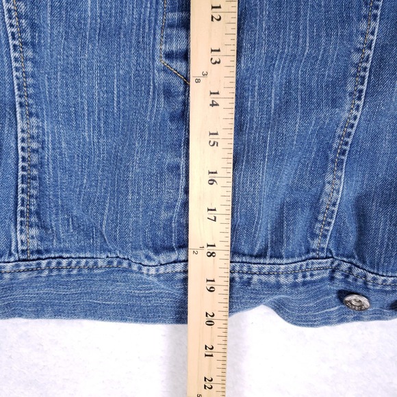 Gap Denim Jacket Fitted Trucker Style XL Blue Distressed Vintage 2000s Y2K - Picture 10 of 10